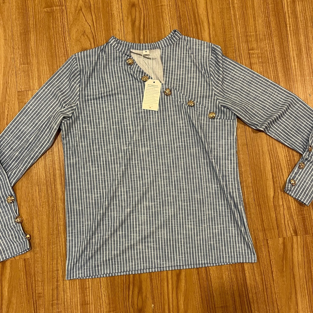 Woman’s Blue & White striped Shirt. NWT